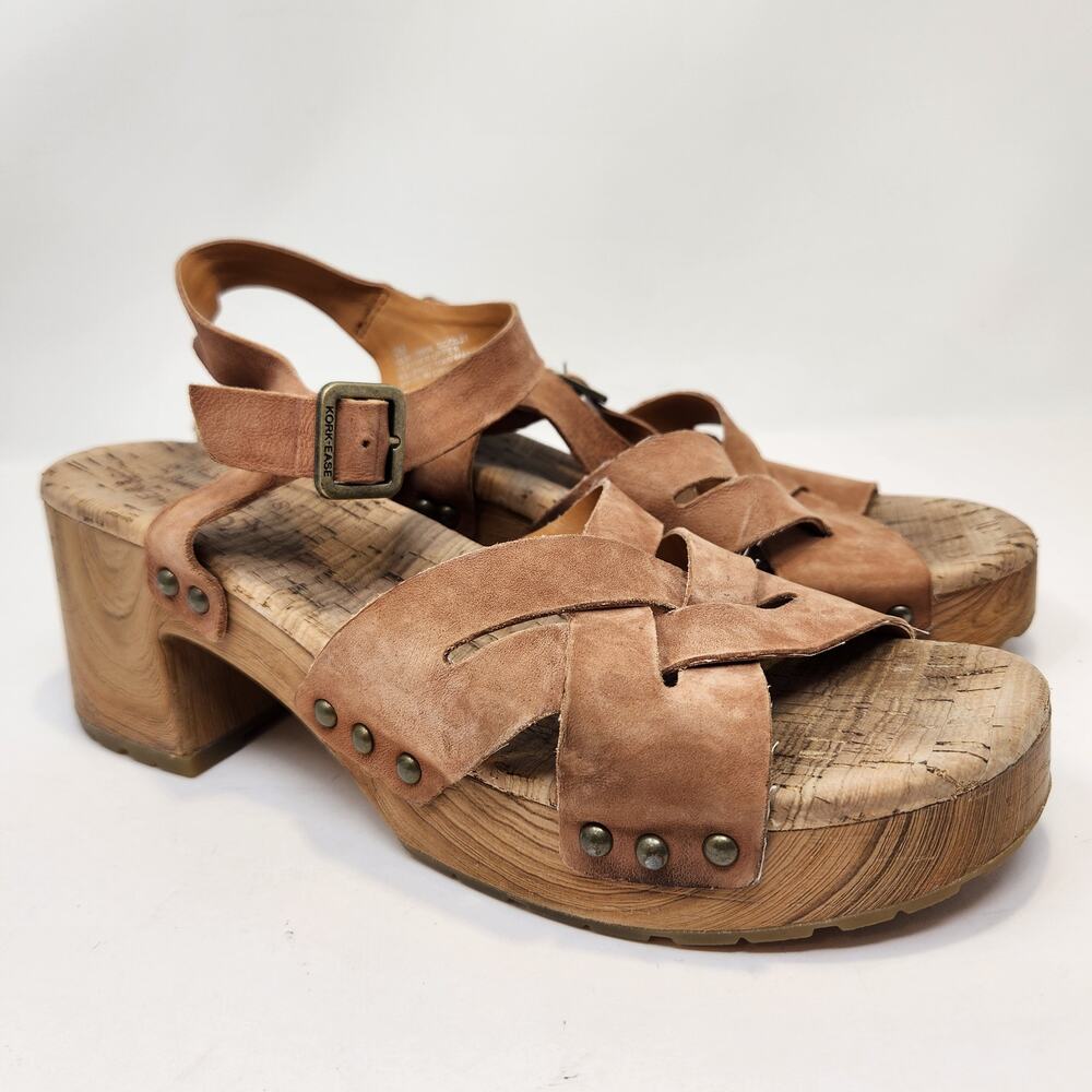 Kork Ease Tia Brown Woven Leather Block Heel Platform Sandals Size 9 M Boho